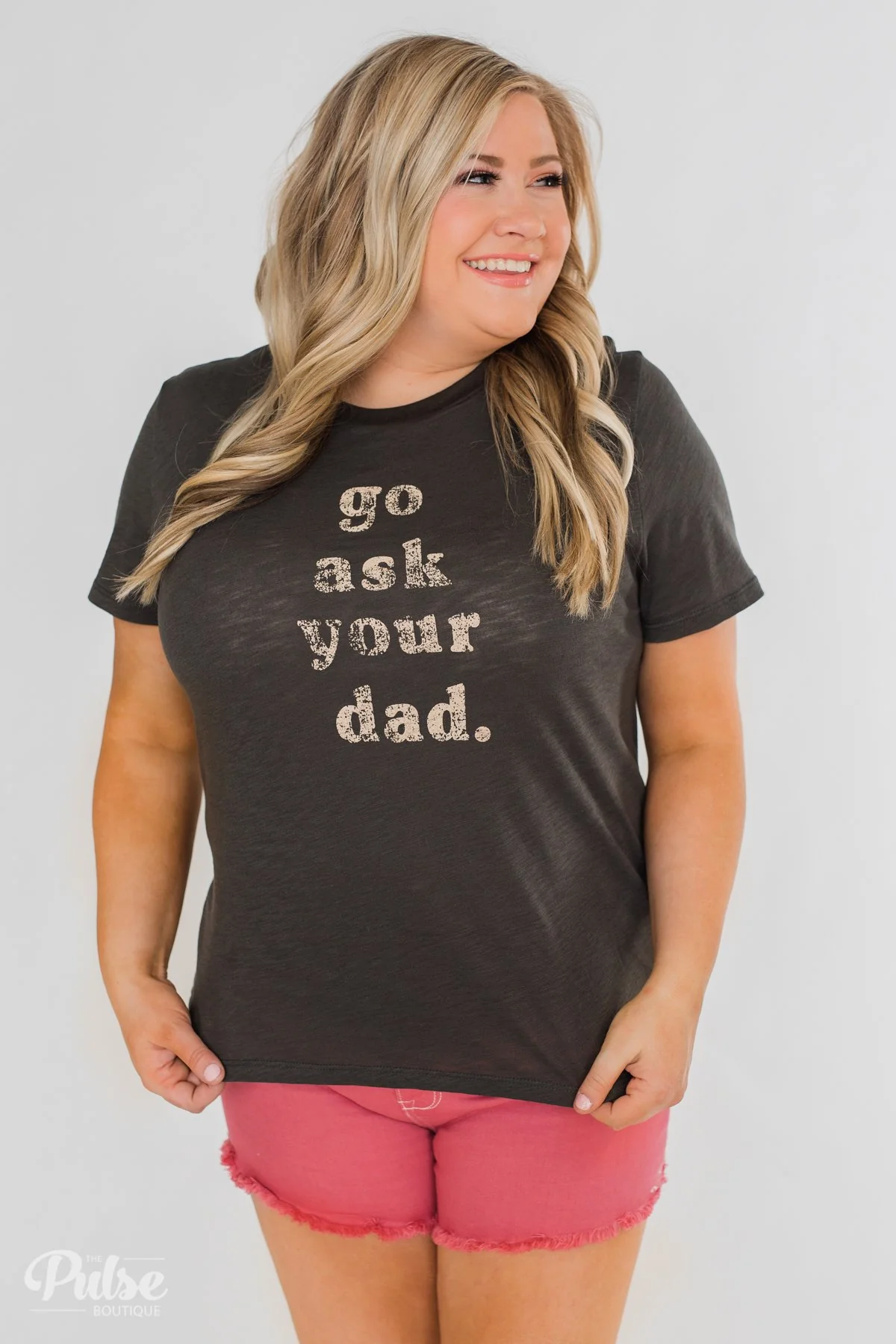 "Go Ask Your Dad" Graphic Tee- Charcoal Green - Image 2