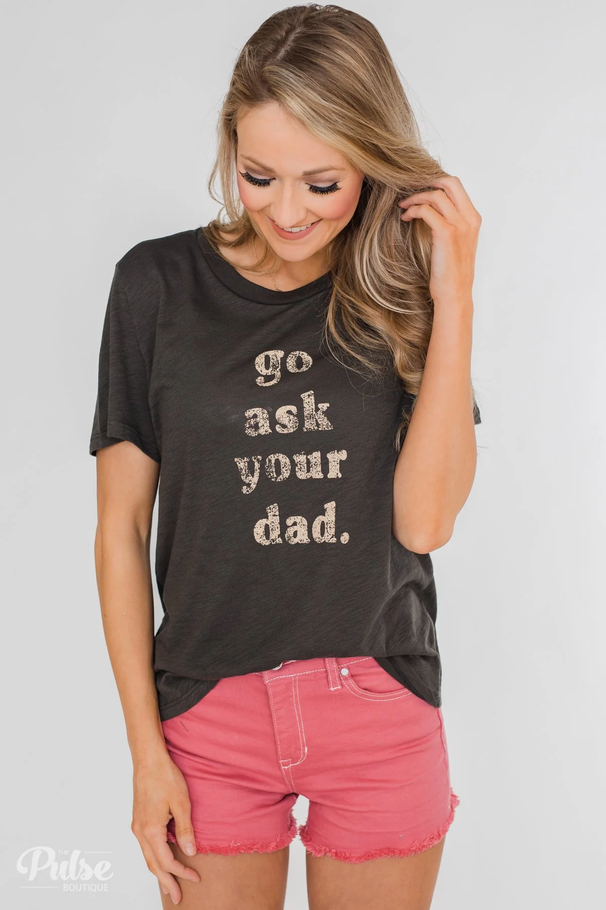 "Go Ask Your Dad" Graphic Tee- Charcoal Green - Image 5