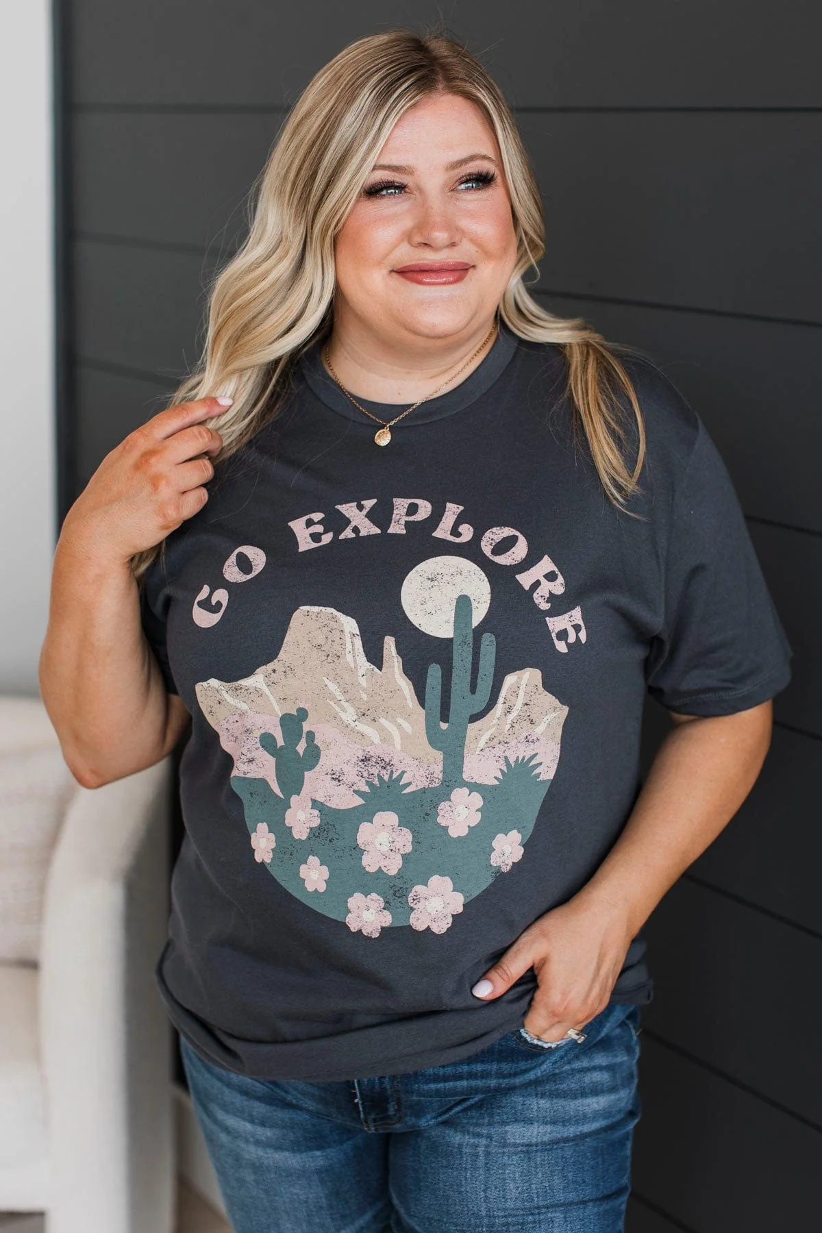 "Go Explore" Graphic Tee- Dark Grey - Image 3