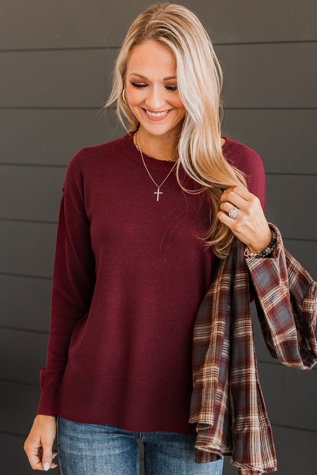 Go For It Knit Sweater- Burgundy - Image 2