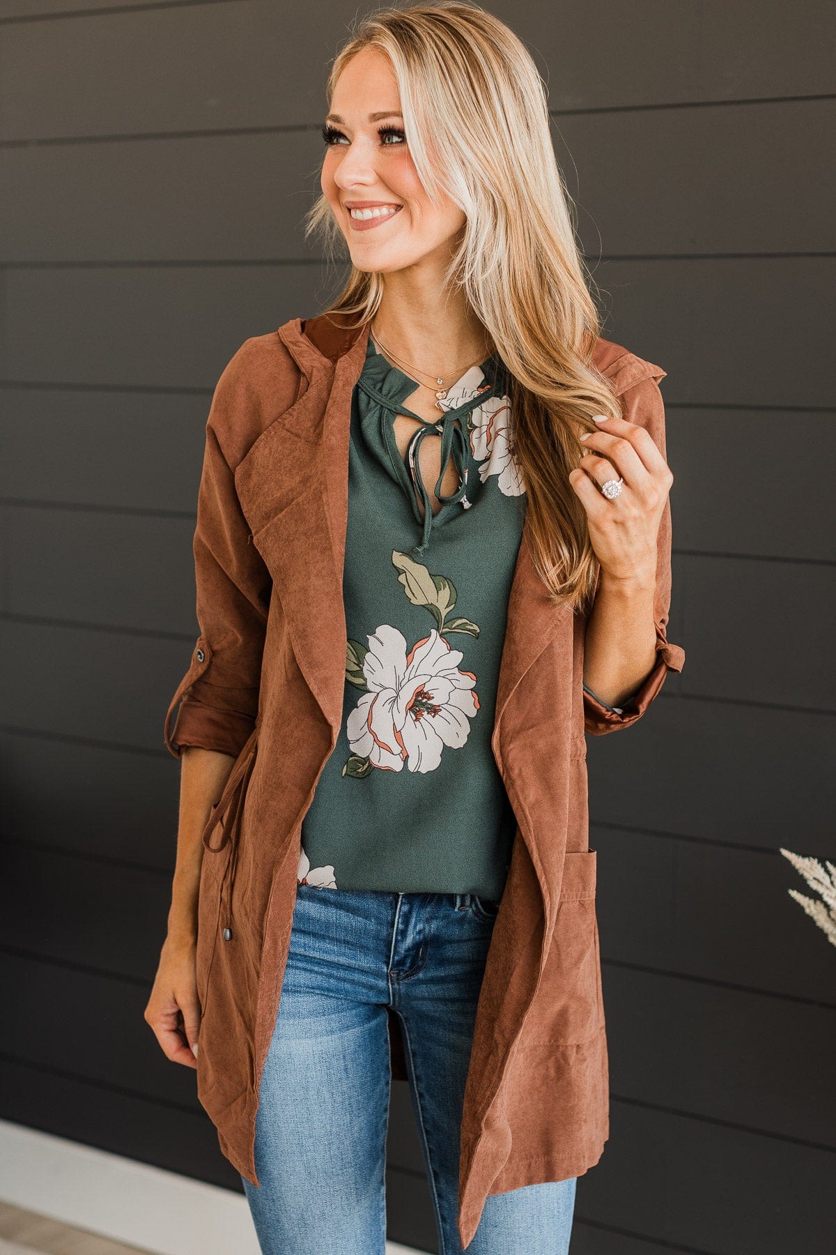 Go Getter Open Front Jacket- Dark Camel - Image 2