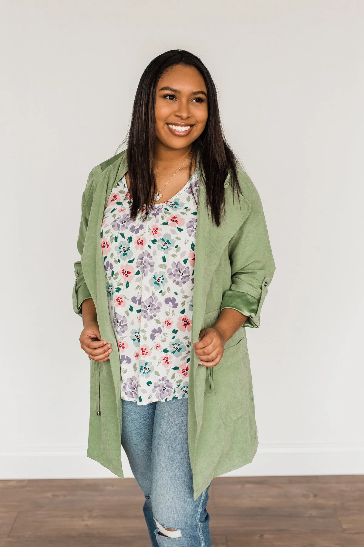 Go Getter Open Front Lightweight Jacket- Sage - Image 5