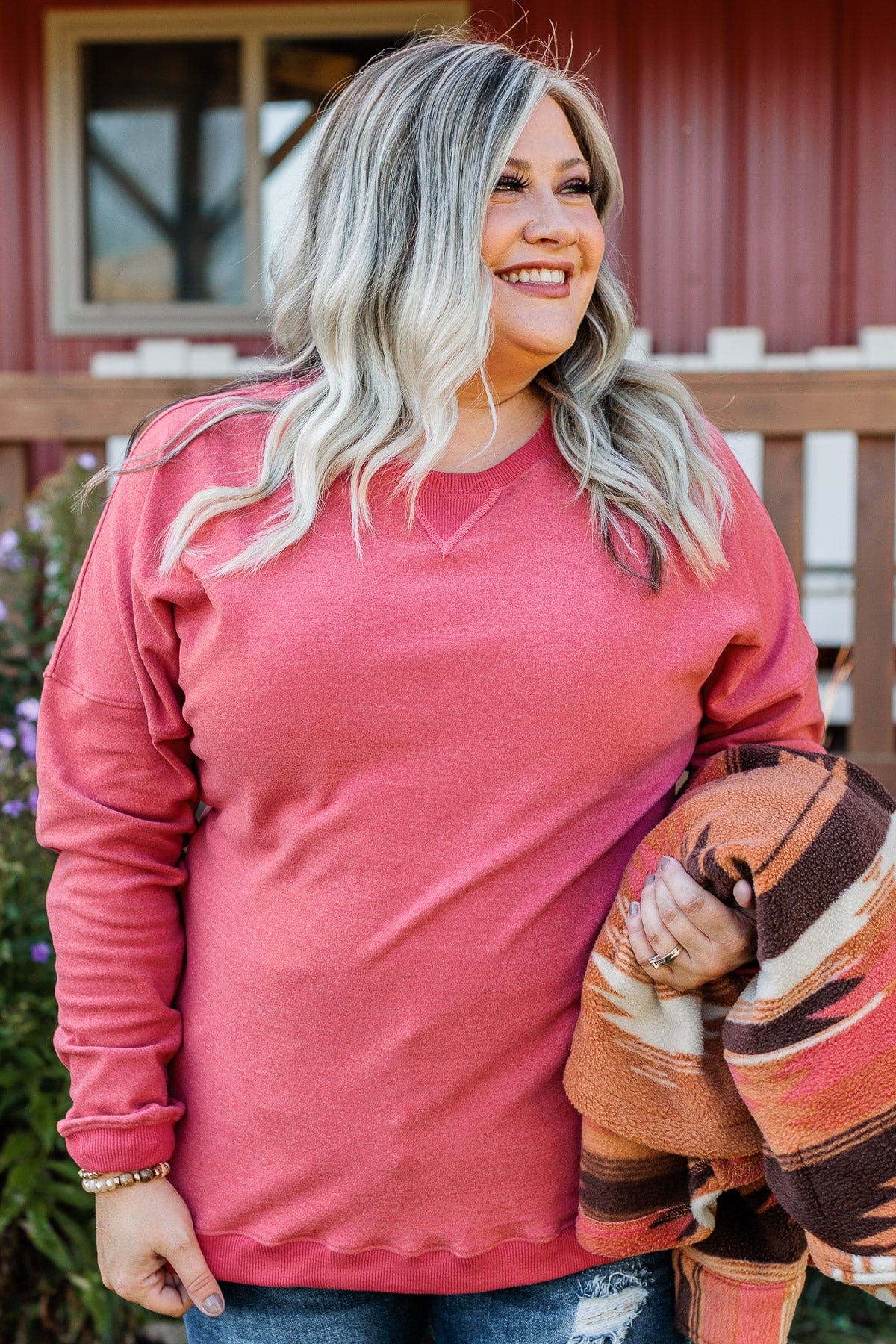 Go The Distance Crew Neck Pullover- Berry - Image 3