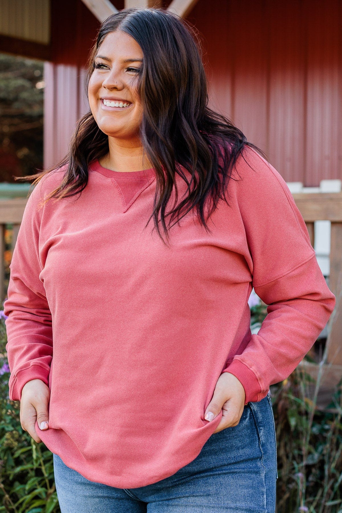 Go The Distance Crew Neck Pullover- Berry - Image 4