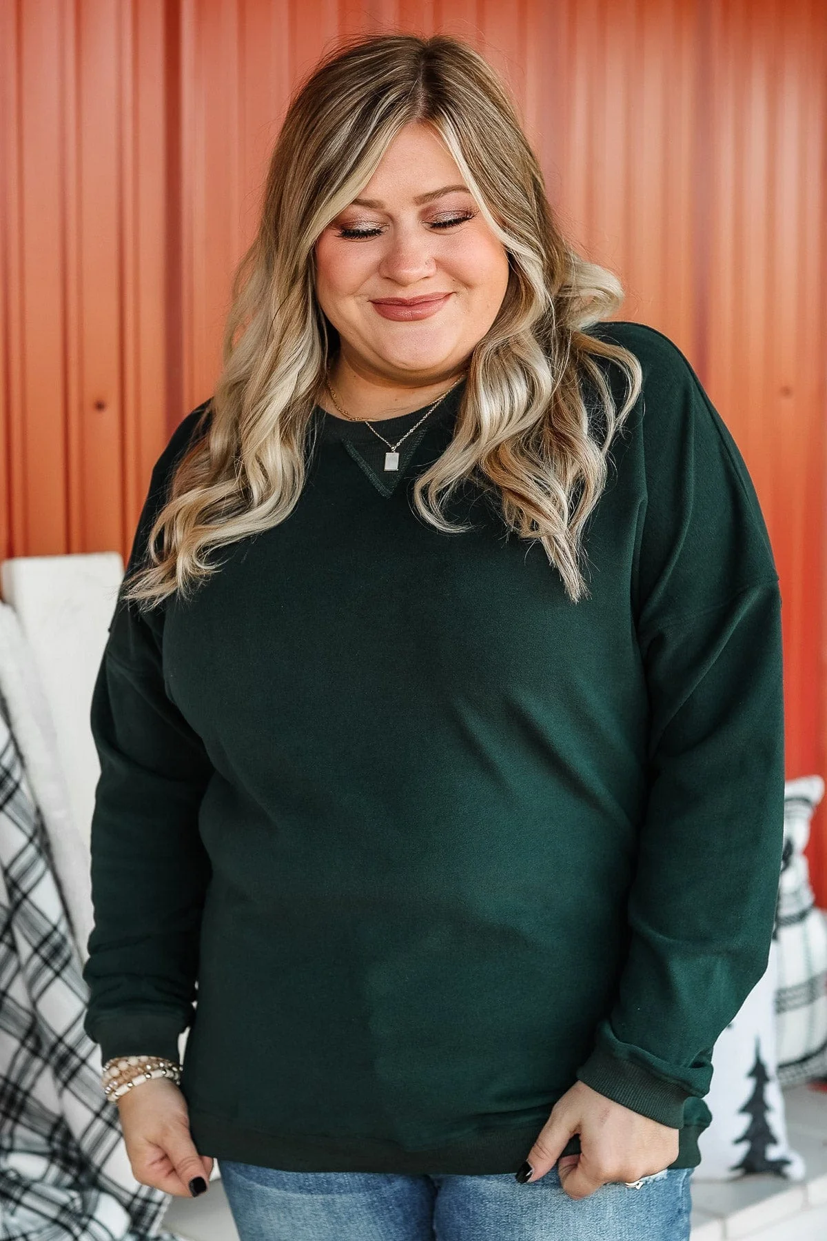 Go The Distance Crew Neck Pullover- Forest Green - Image 3