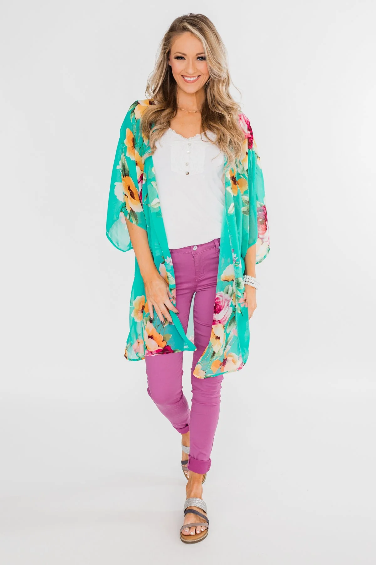 Going Beyond Floral Kimono- Teal - Image 5
