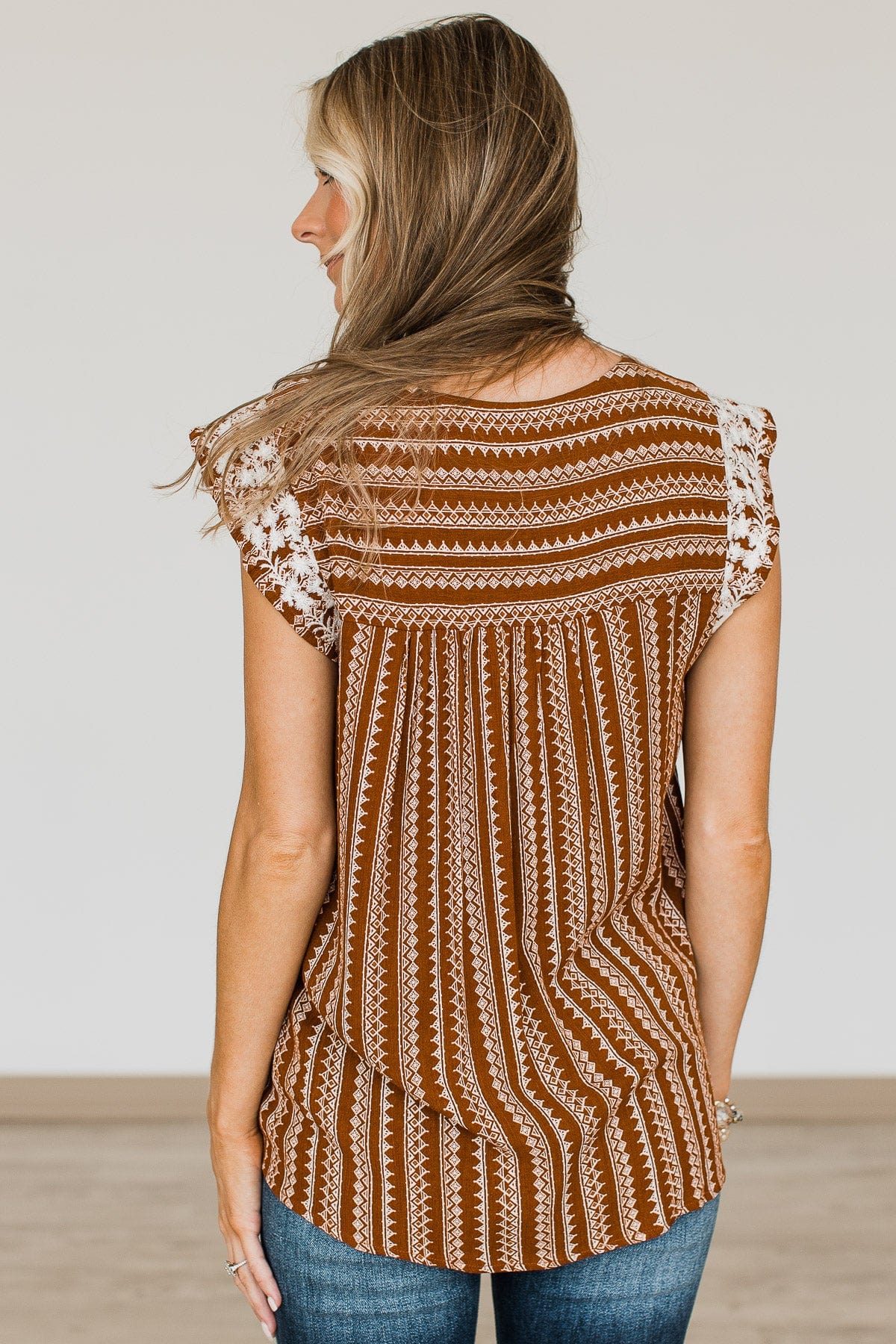 Going For It Crochet Blouse- Dark Camel - Image 8
