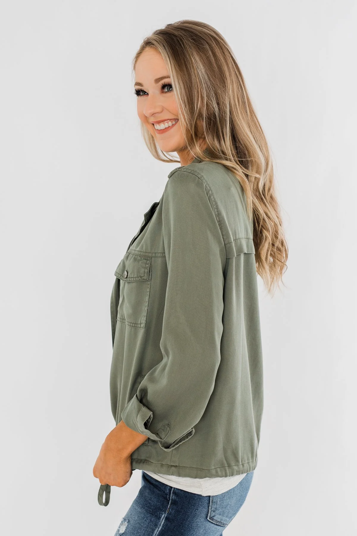 Going Places Lightweight Drawstring Jacket- Olive - Image 11