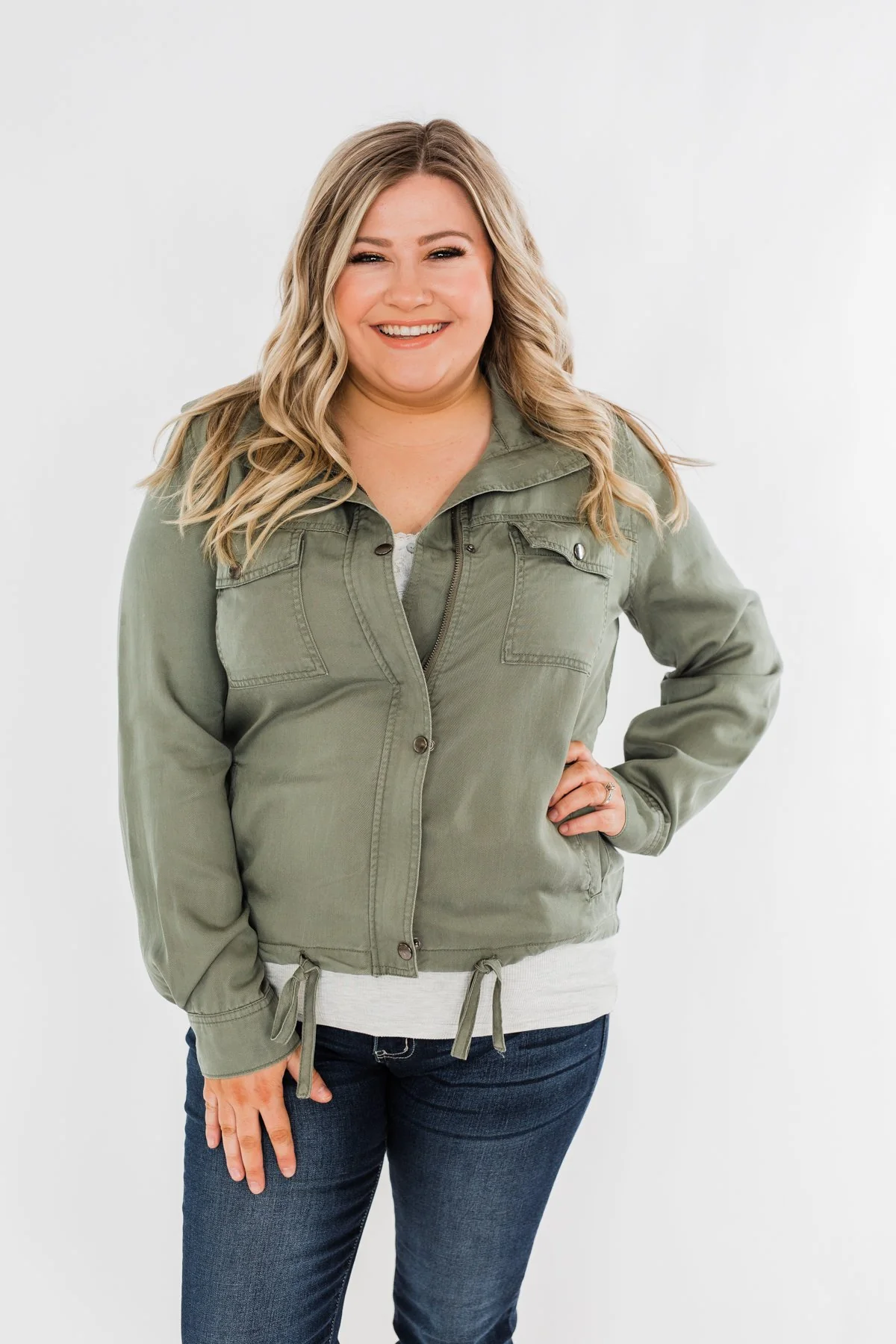 Going Places Lightweight Drawstring Jacket- Olive - Image 2