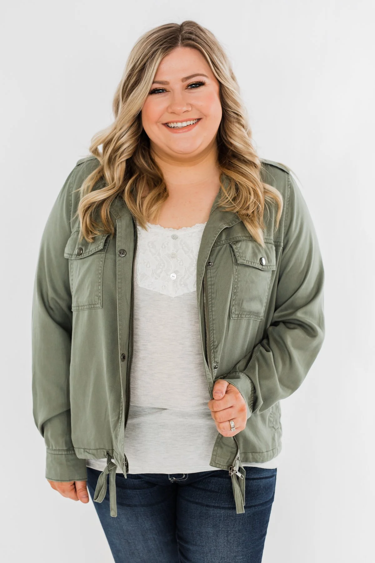 Going Places Lightweight Drawstring Jacket- Olive - Image 3