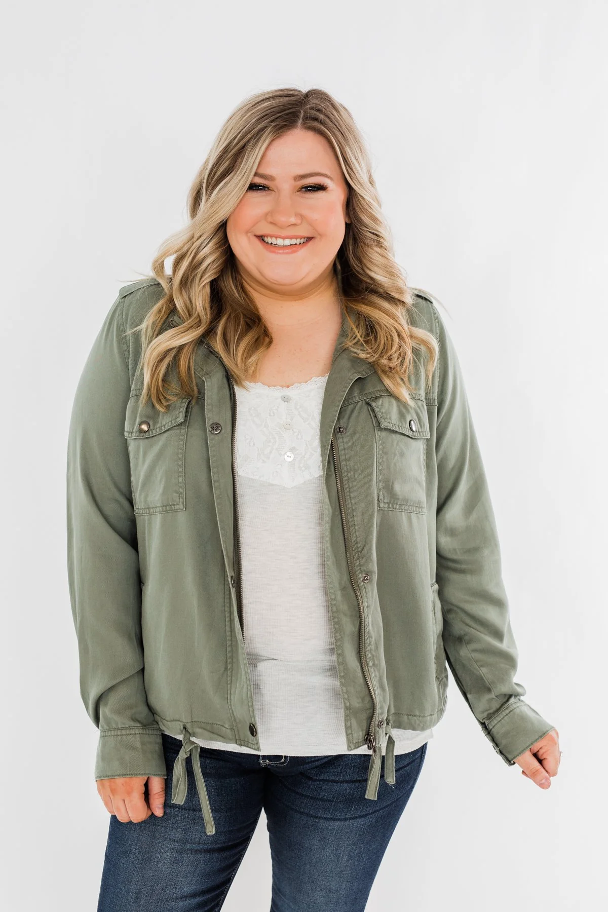 Going Places Lightweight Drawstring Jacket- Olive - Image 5