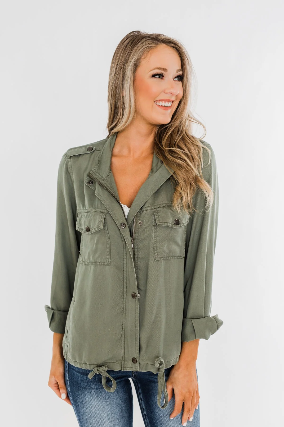 Going Places Lightweight Drawstring Jacket- Olive - Image 6