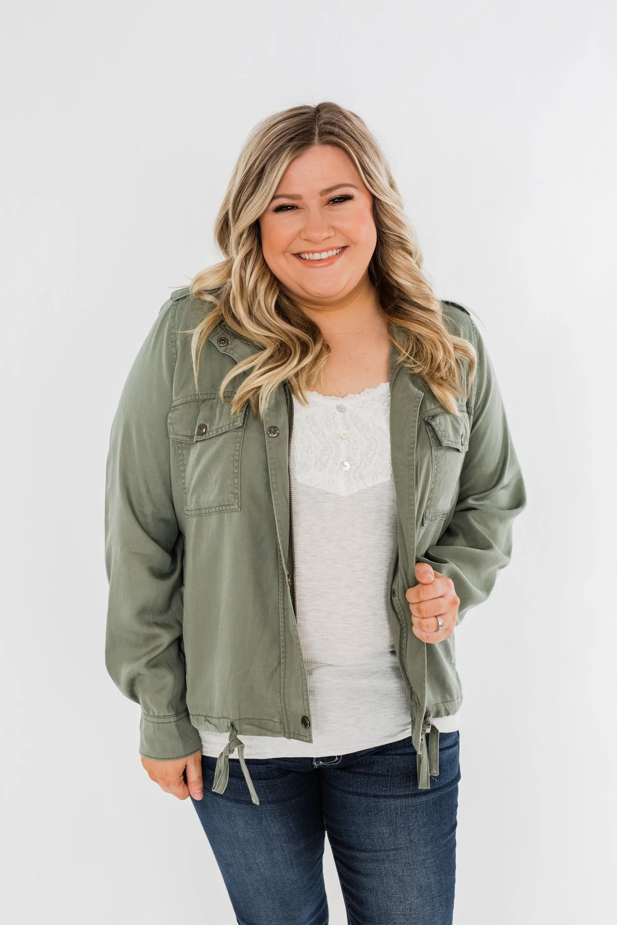 Going Places Lightweight Drawstring Jacket- Olive - Image 7