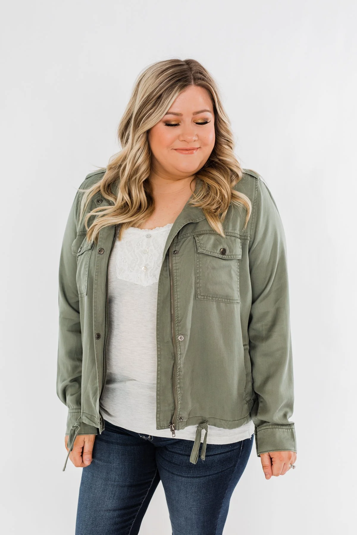 Going Places Lightweight Drawstring Jacket- Olive - Image 9