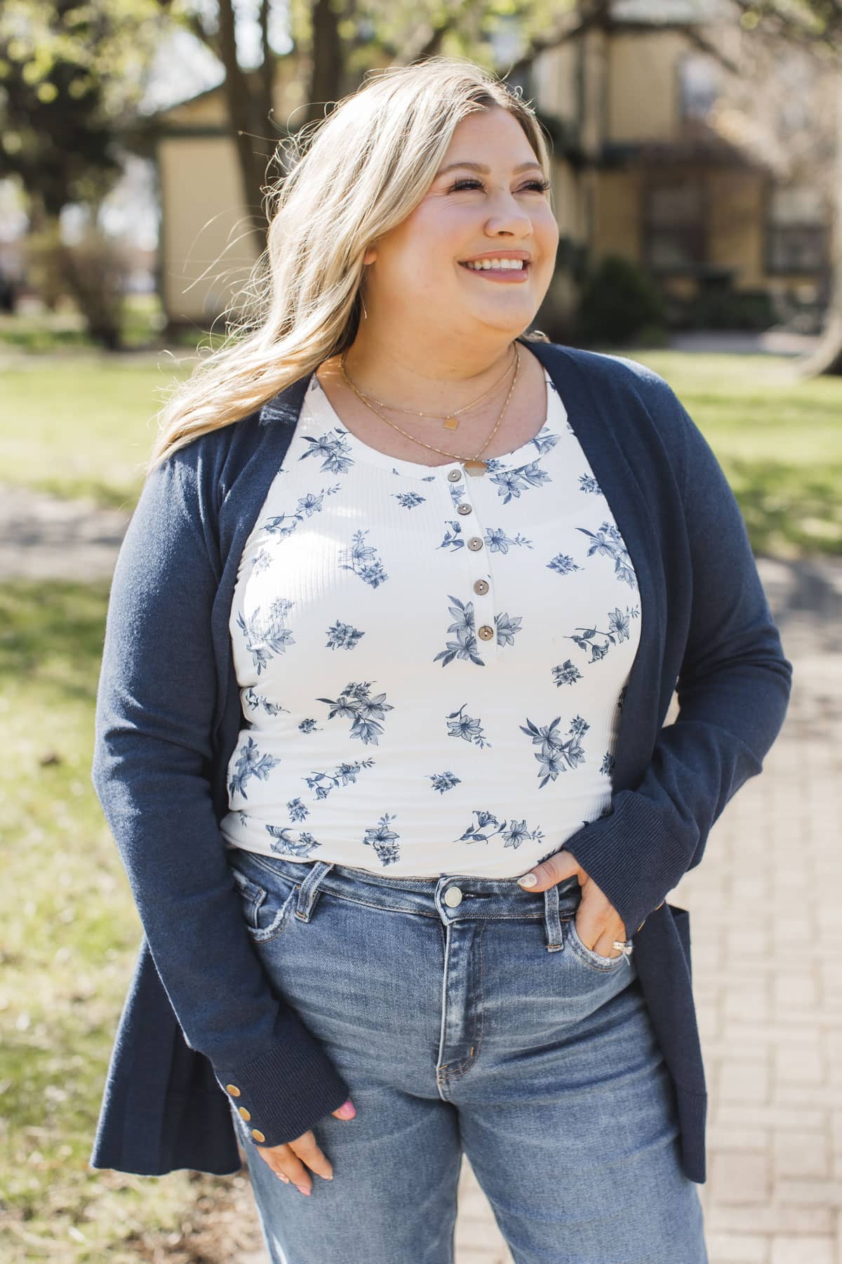 Going With You Open Front Knit Cardigan- Navy - Image 2