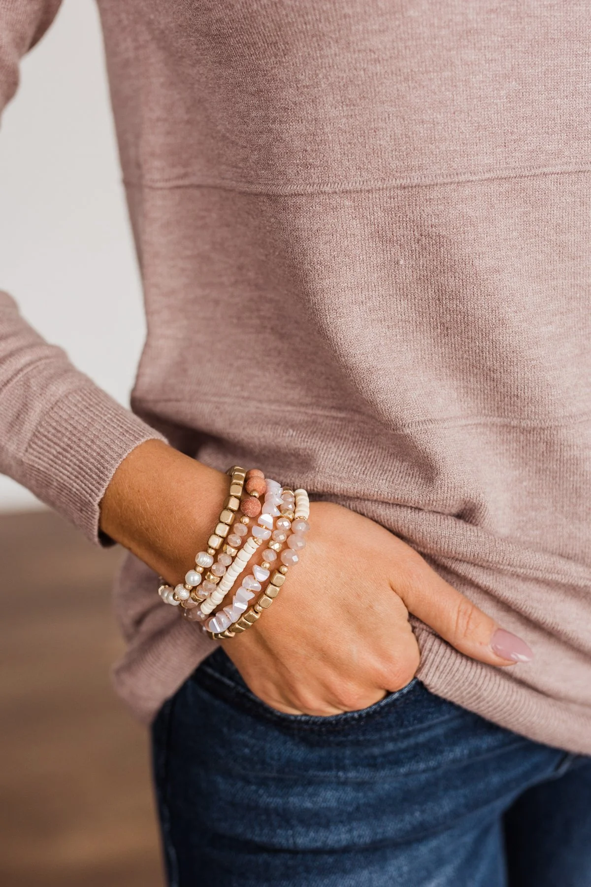 Golden Beauty Stackable Bracelet Set- Blush - Image 2