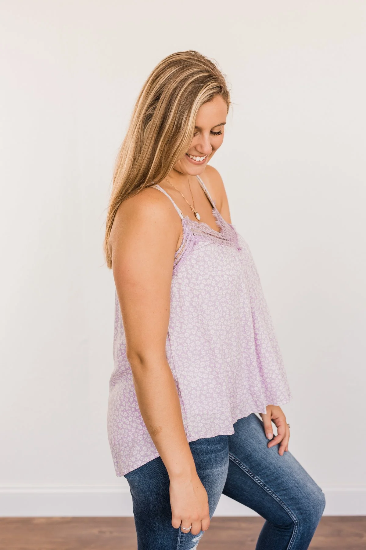 Golden Days Floral Lace Tank- Lavender - Image 10