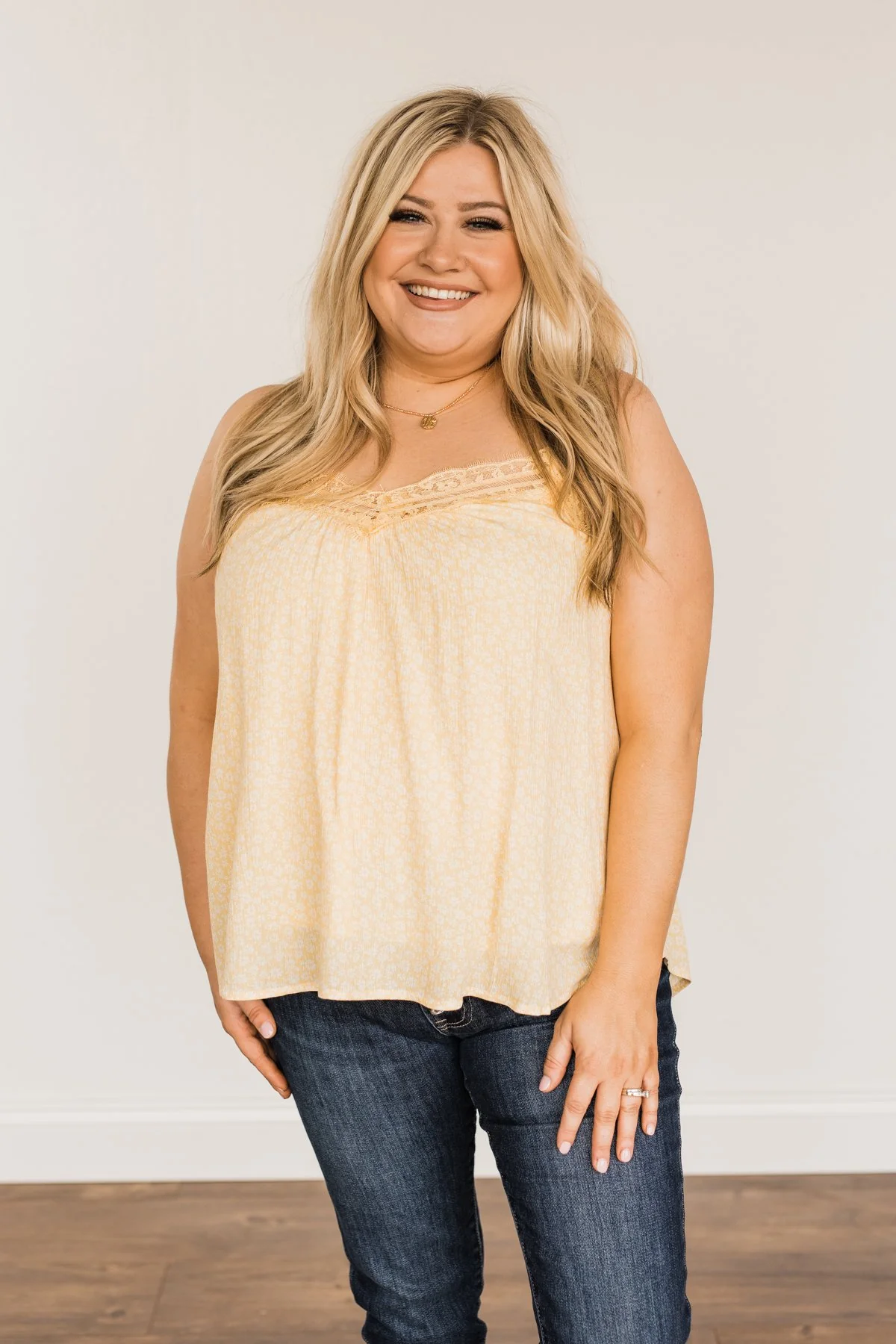 Golden Days Floral Lace Tank- Soft Yellow - Image 3