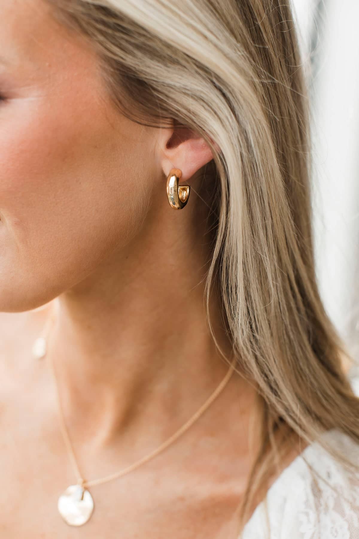 Golden Memories C-Hoop Earrings- Gold - Image 3