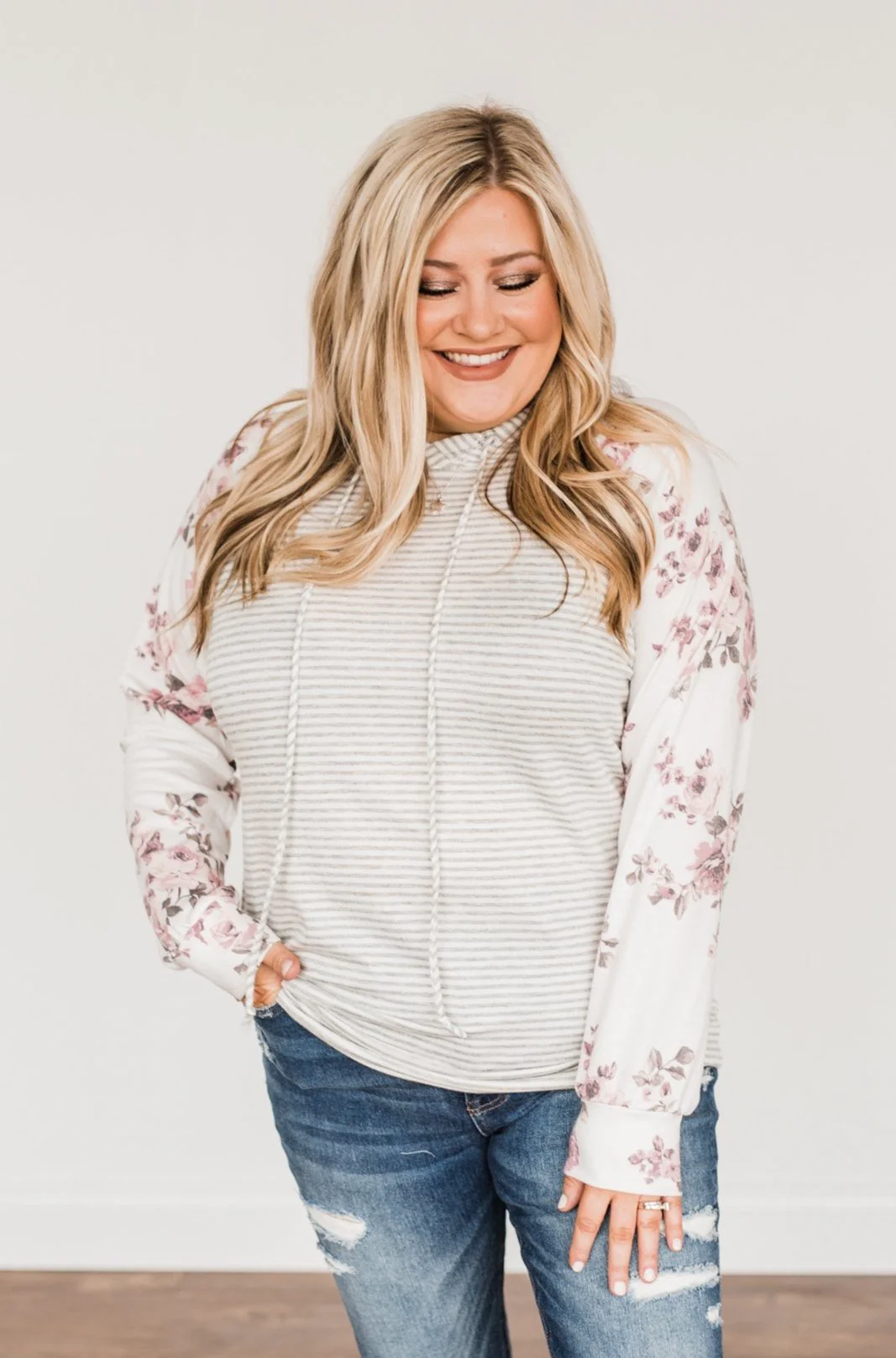 Golden Moments Drawstring Hoodie- Ivory & Grey - Image 11