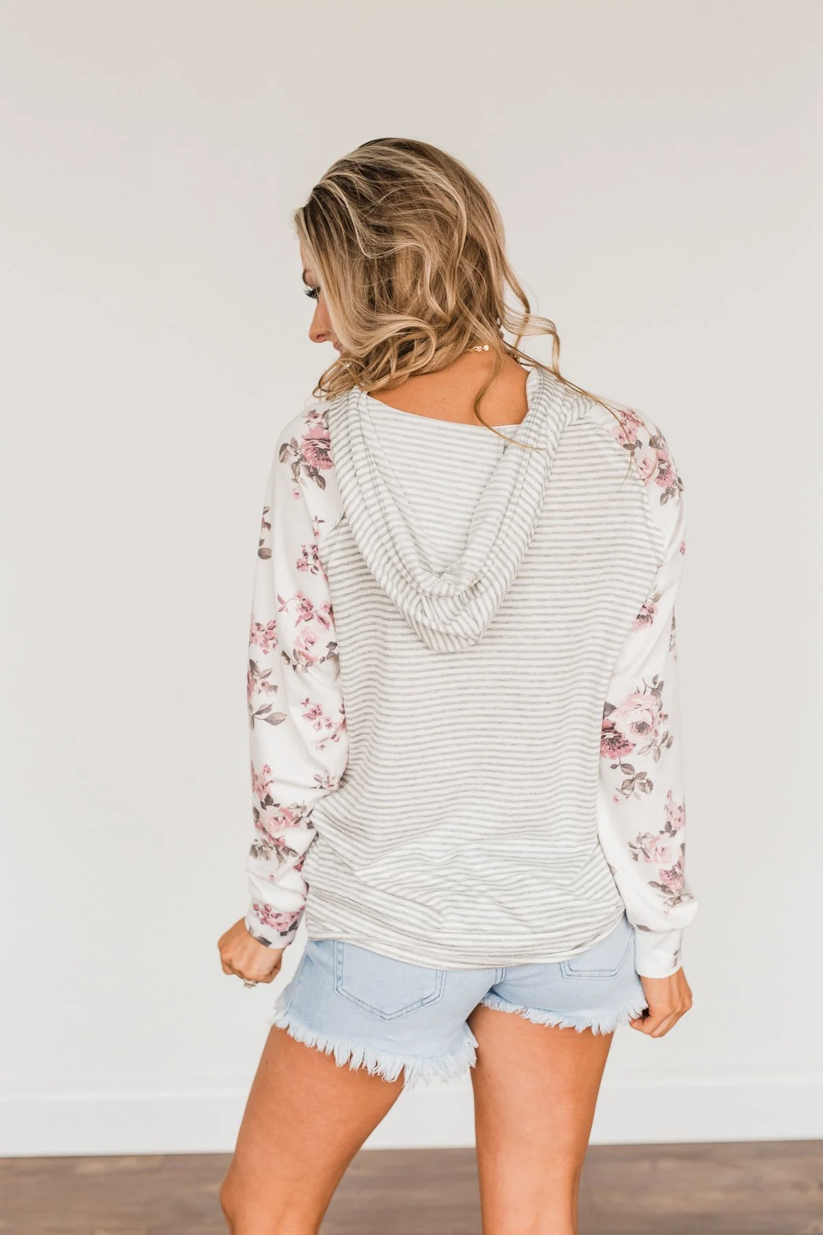 Golden Moments Drawstring Hoodie- Ivory & Grey - Image 14