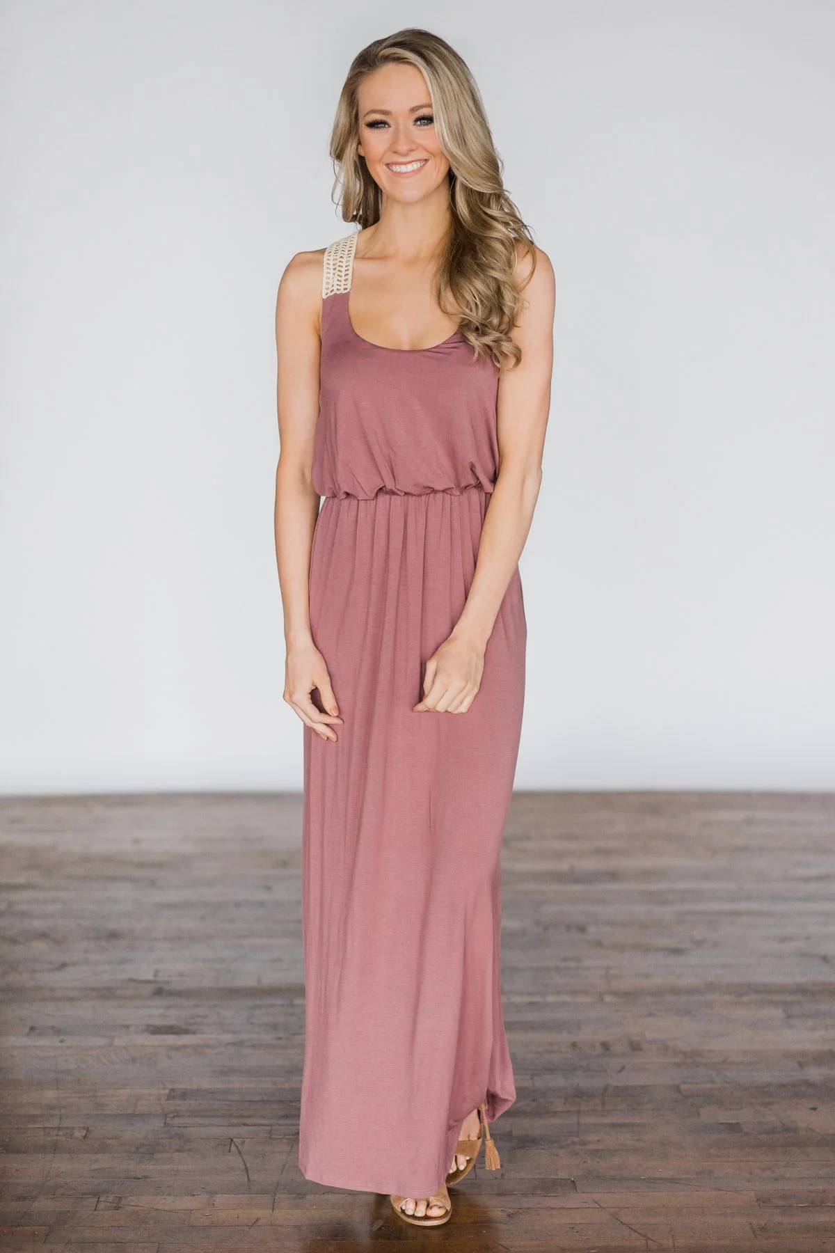 Gone Coastal ~ Mauve Crochet Racerback Maxi Dress - Image 2