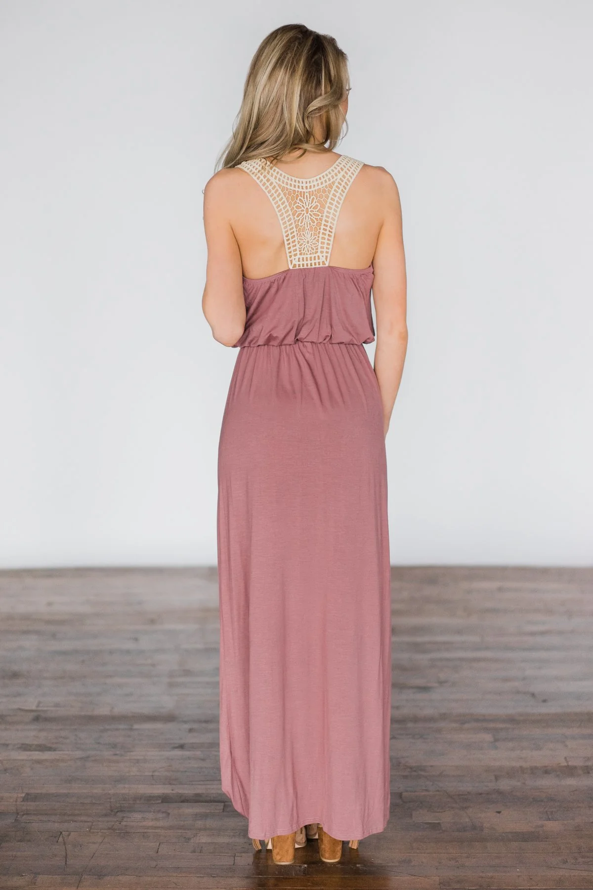 Gone Coastal ~ Mauve Crochet Racerback Maxi Dress - Image 5
