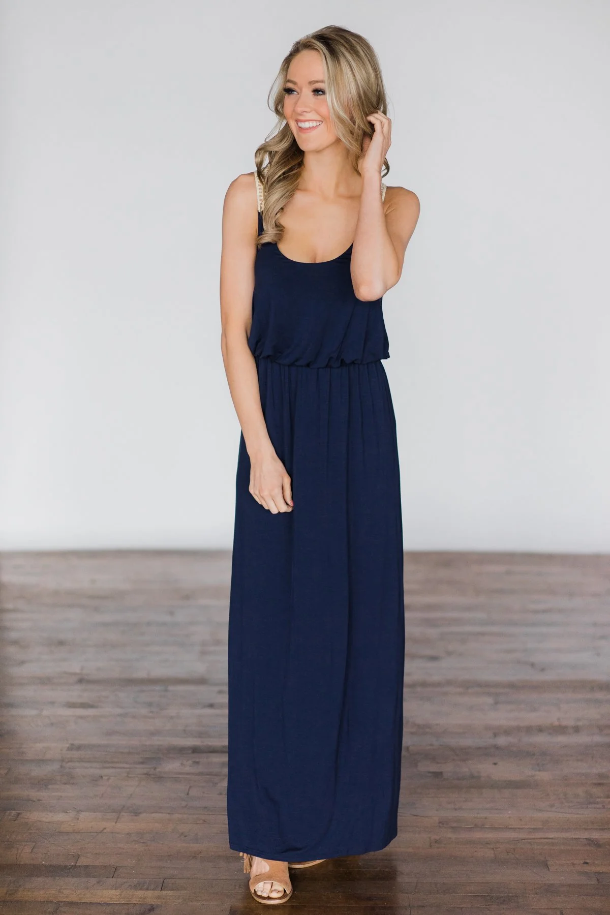Gone Coastal ~ Navy Crochet Racerback Maxi Dress - Image 2