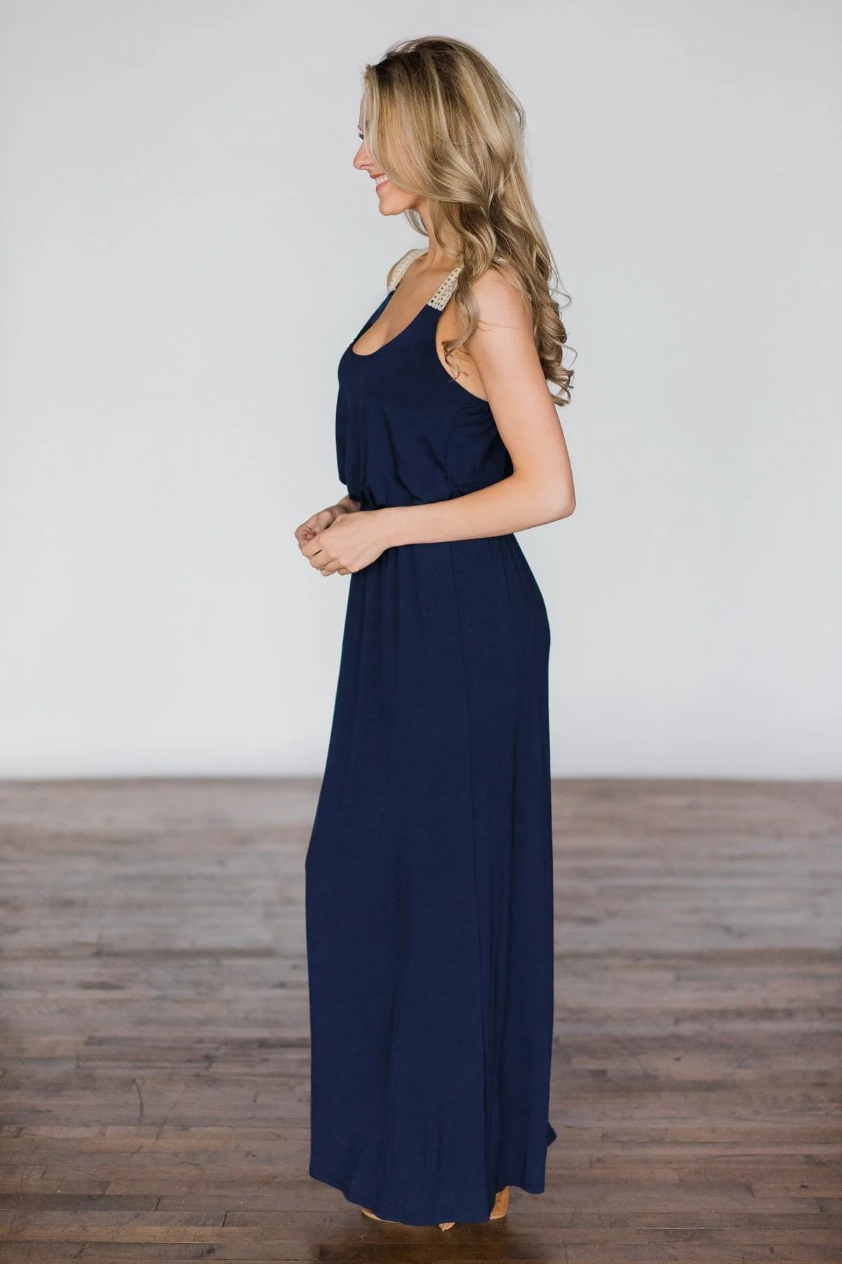 Gone Coastal ~ Navy Crochet Racerback Maxi Dress - Image 4