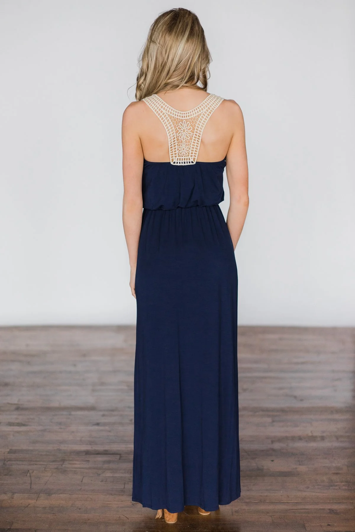 Gone Coastal ~ Navy Crochet Racerback Maxi Dress - Image 5