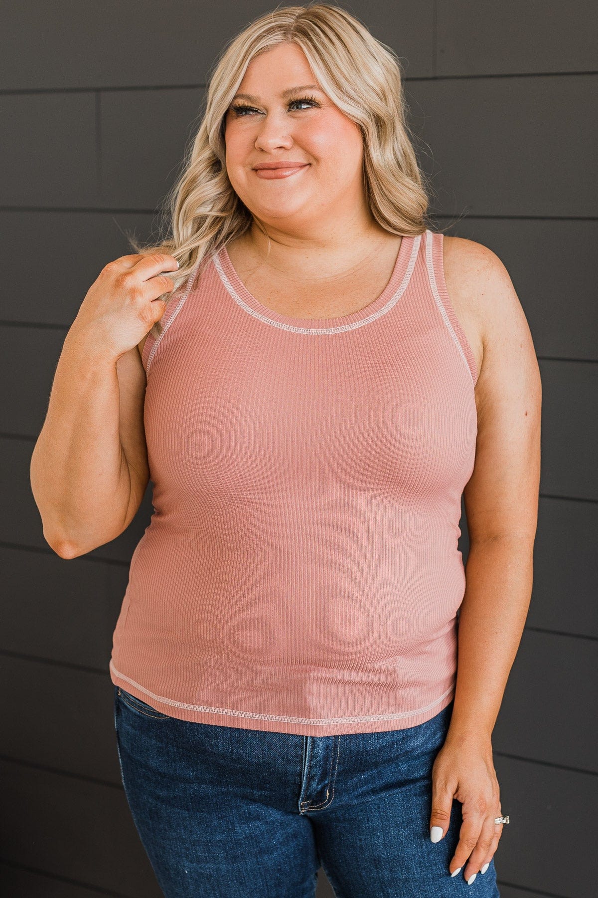 Good Attitude Ribbed Knit Tank Top- Mauve - Image 3