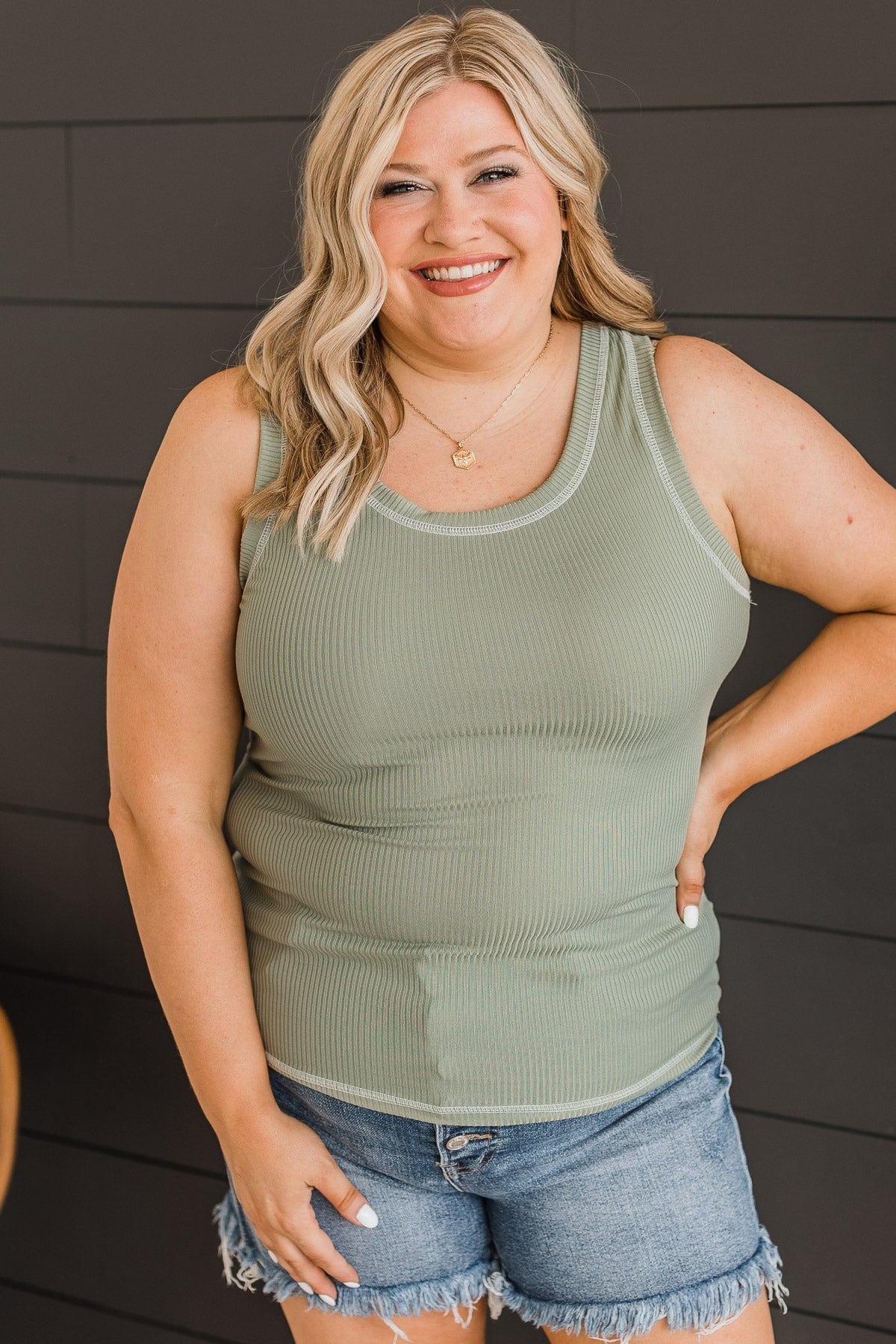 Good Attitude Ribbed Knit Tank Top- Sage - Image 2
