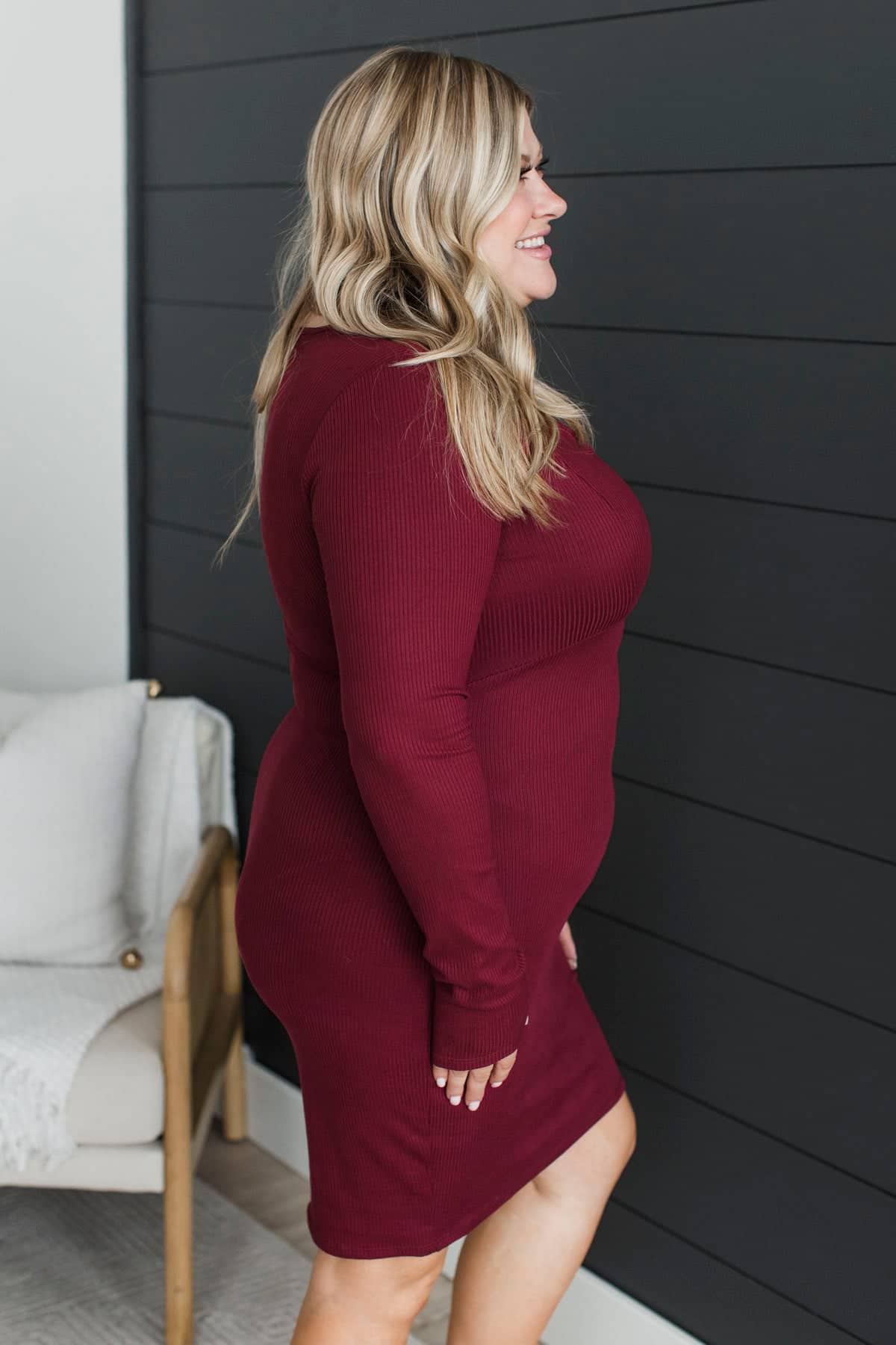 Good Composure Long Sleeve Ribbed Dress- Burgundy - Image 6
