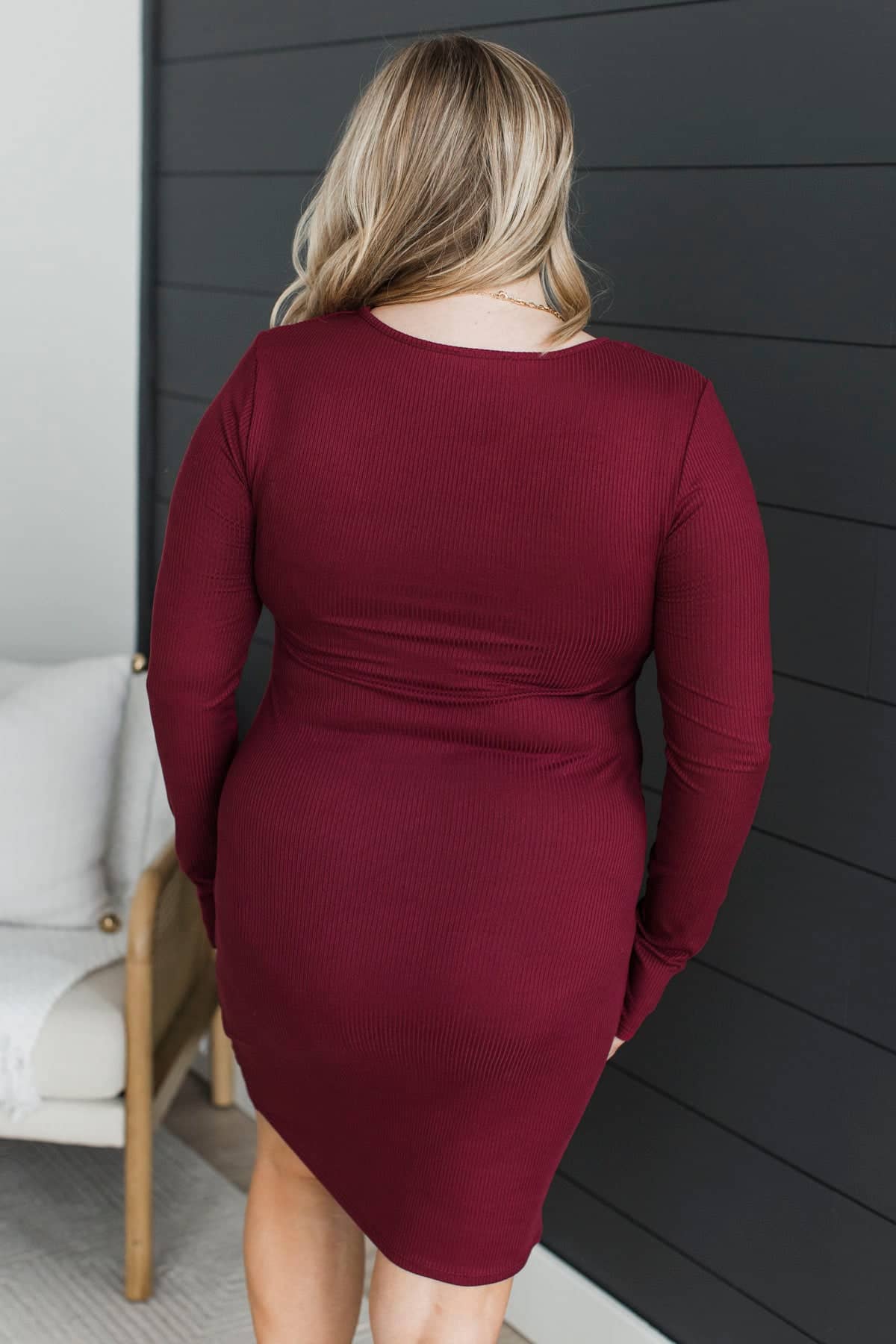 Good Composure Long Sleeve Ribbed Dress- Burgundy - Image 8