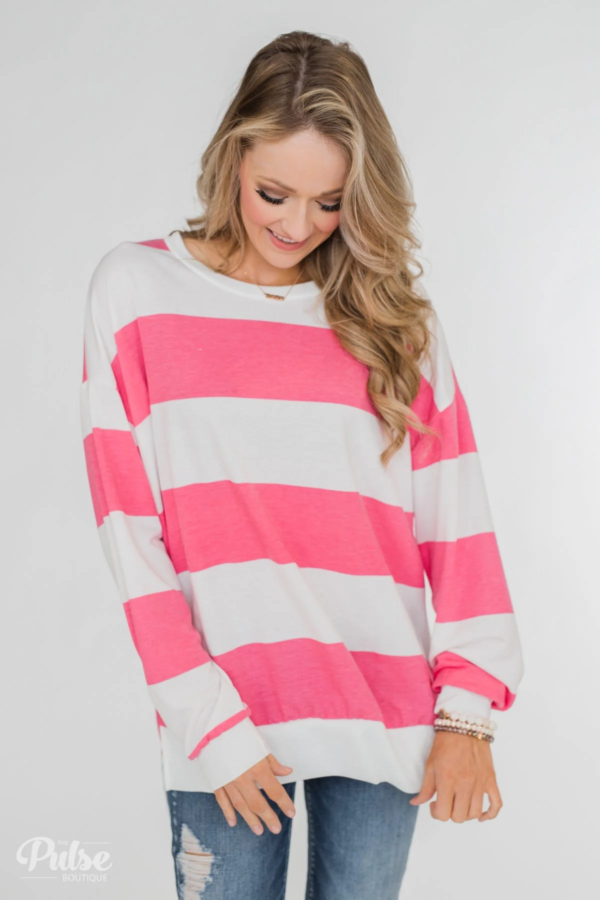 Good Day for Sunshine Striped Pullover- Pink & Off White - Image 10