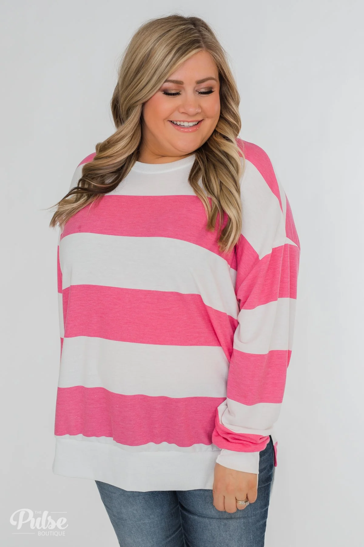 Good Day for Sunshine Striped Pullover- Pink & Off White - Image 4