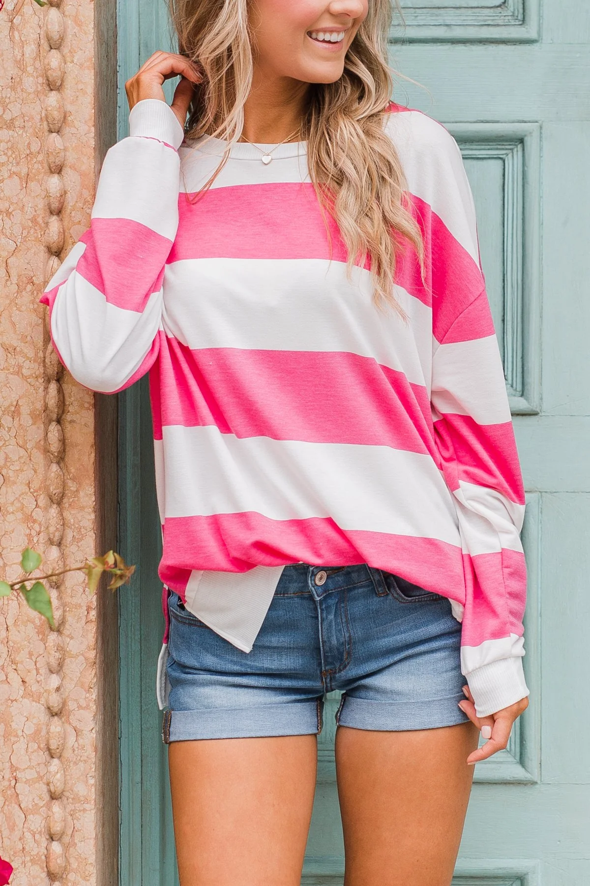 Good Day for Sunshine Striped Pullover- Pink & Off White - Image 5