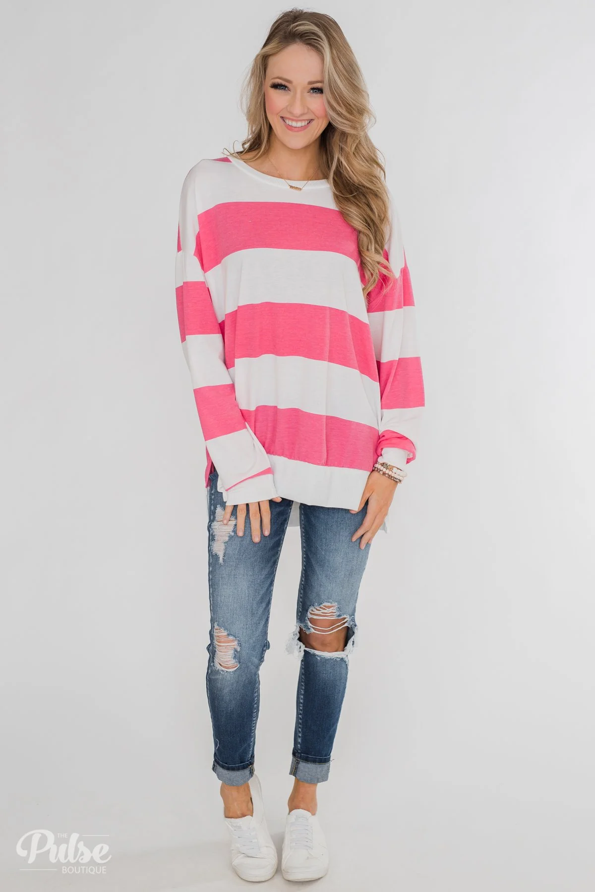 Good Day for Sunshine Striped Pullover- Pink & Off White - Image 6