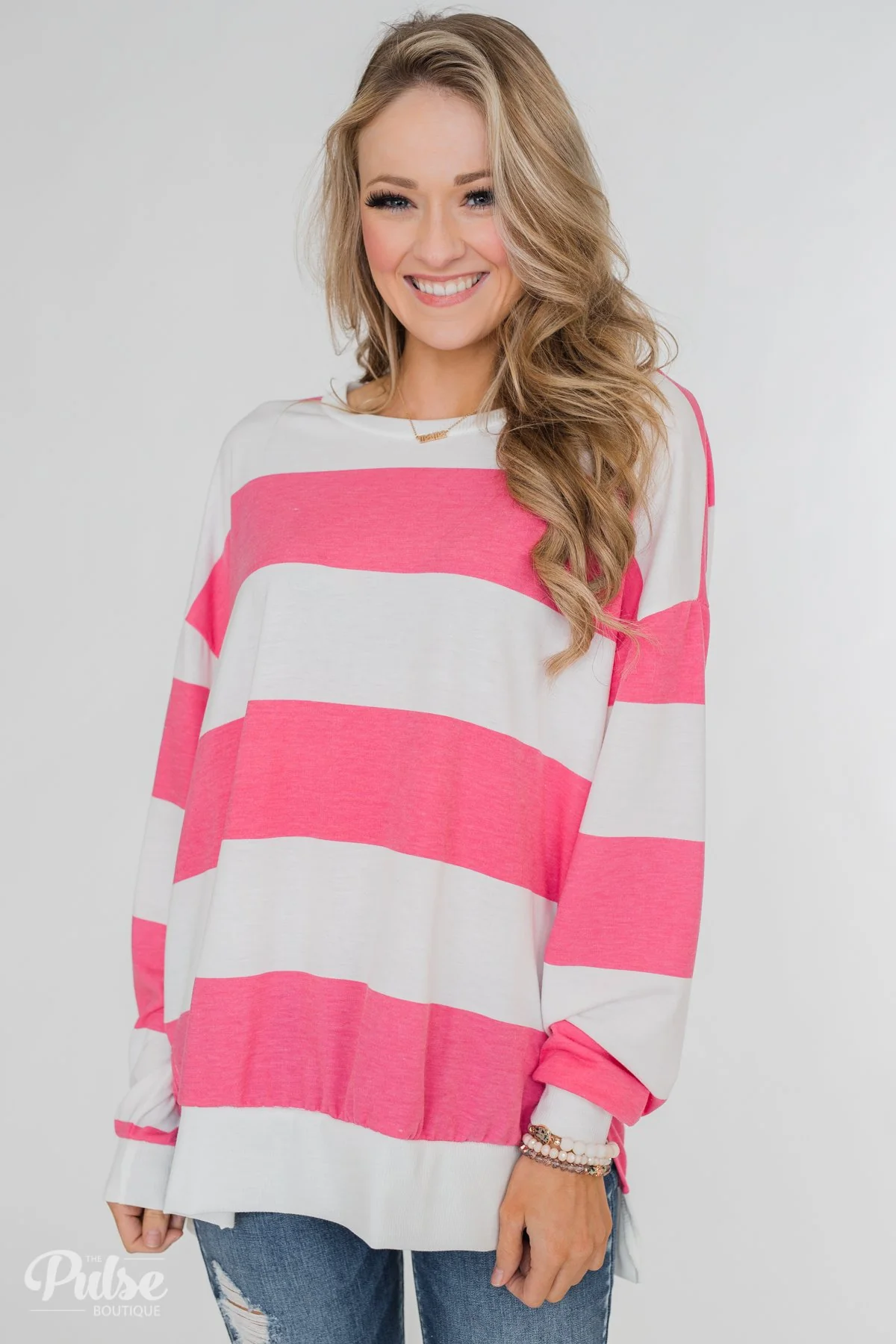 Good Day for Sunshine Striped Pullover- Pink & Off White - Image 9