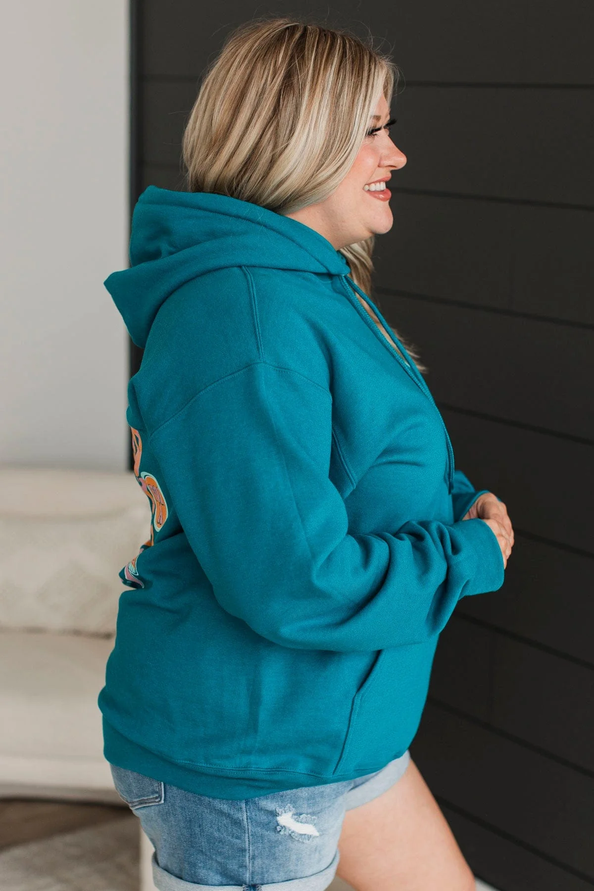 "Good Day" Graphic Hoodie- Teal - Image 6