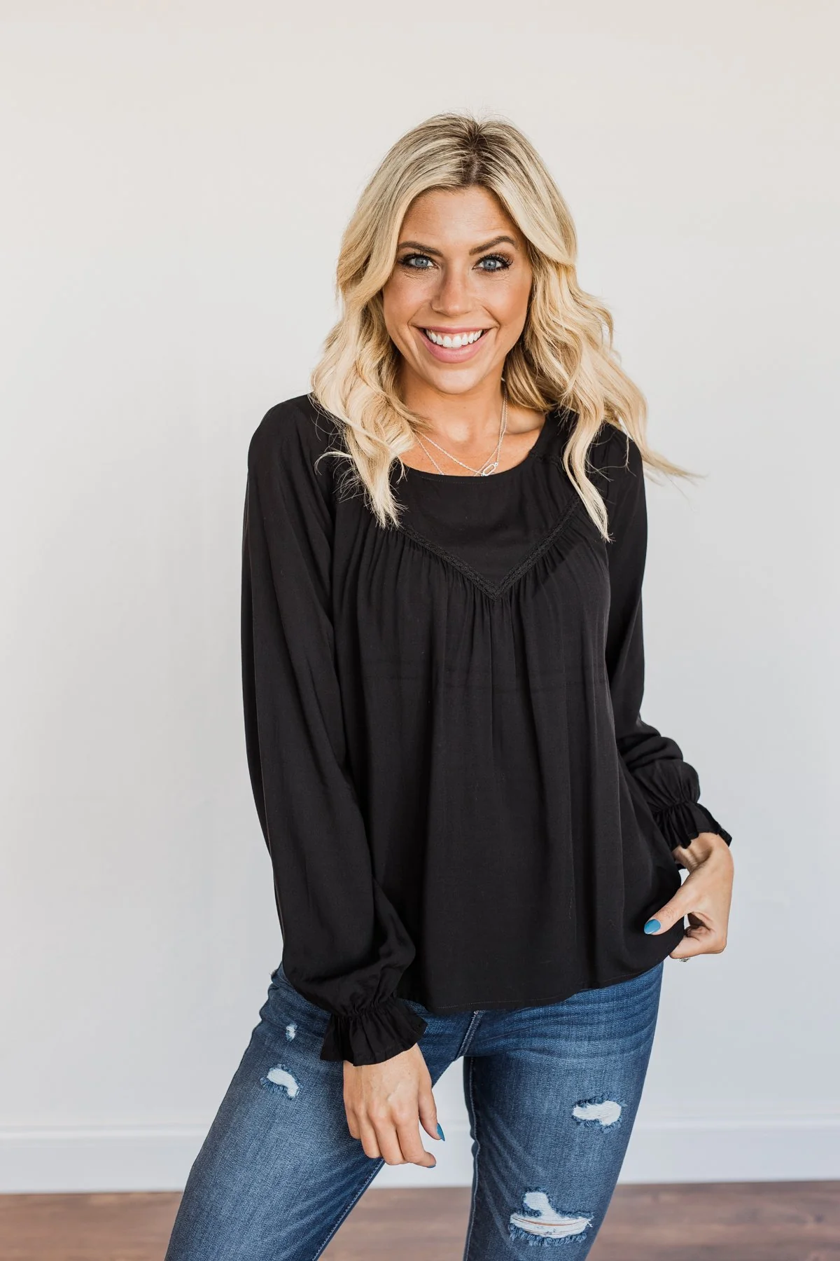 Good For You Long Sleeve Blouse- Black - Image 7