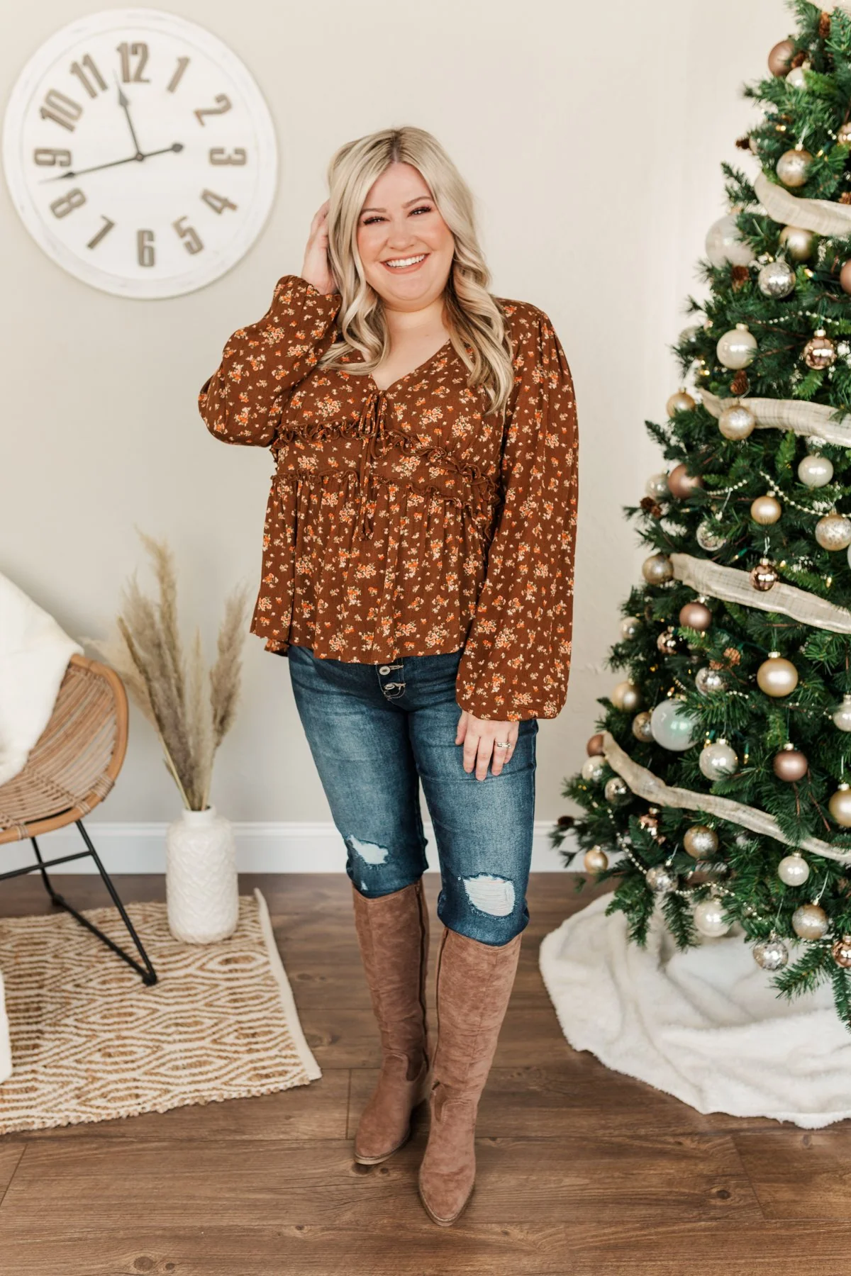 Good Intentions Floral Babydoll Blouse- Brown - Image 2