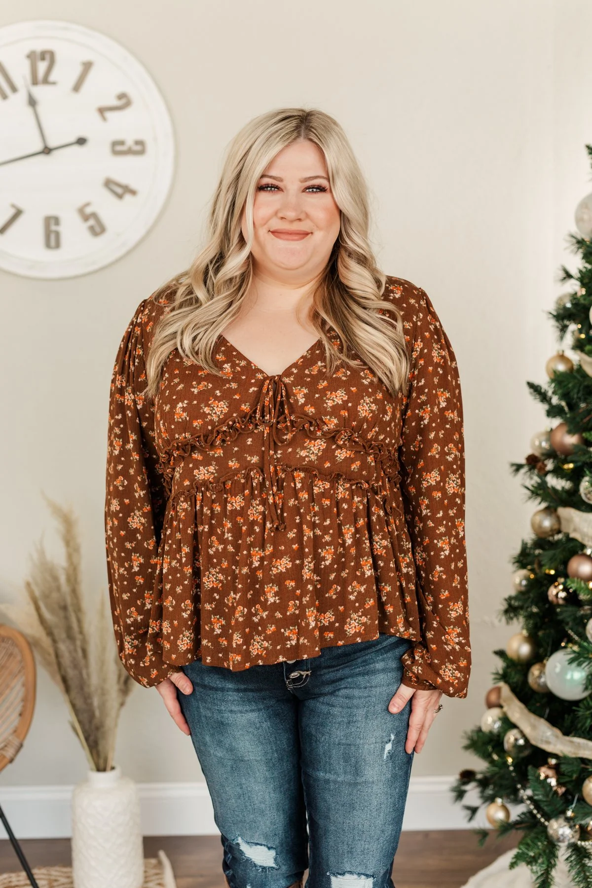 Good Intentions Floral Babydoll Blouse- Brown - Image 6