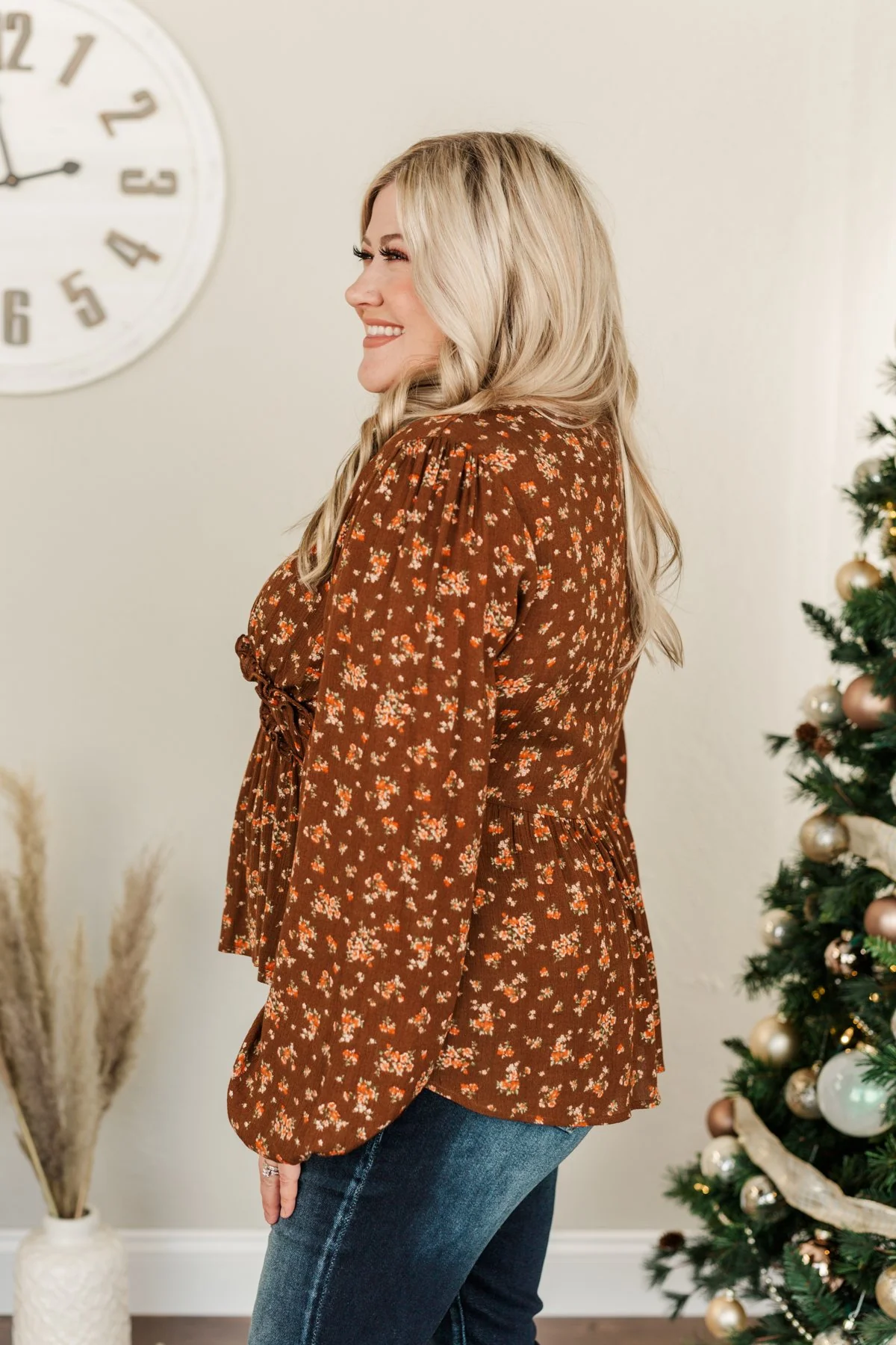 Good Intentions Floral Babydoll Blouse- Brown - Image 8