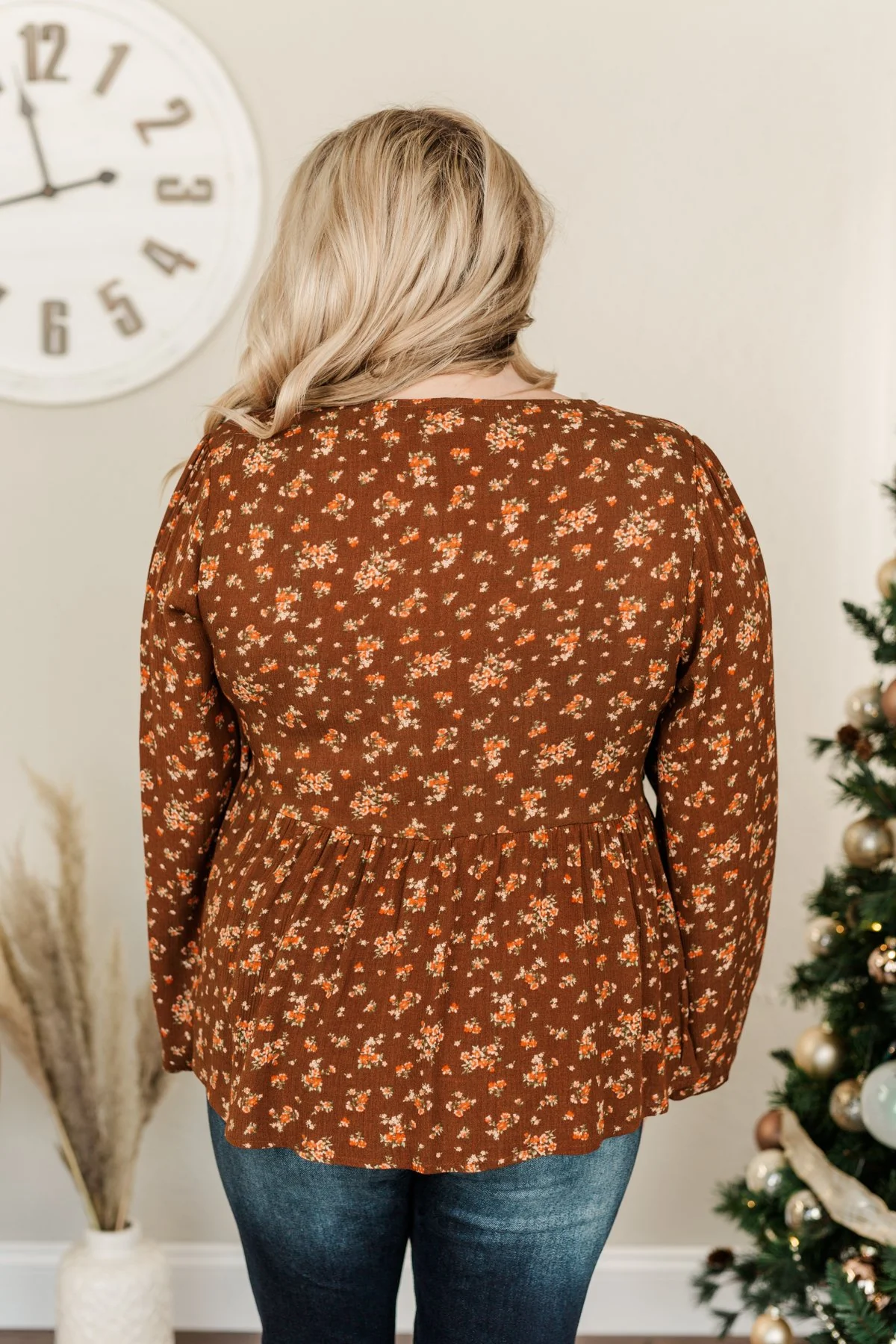 Good Intentions Floral Babydoll Blouse- Brown - Image 9