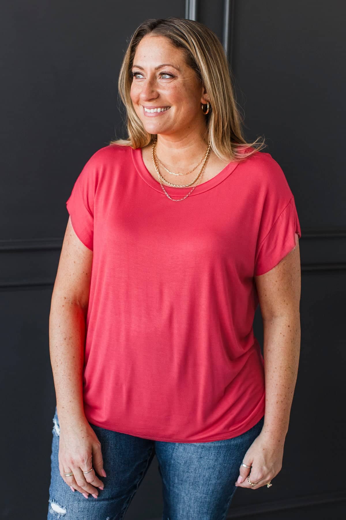 Good Karma Cap Sleeve Top- Coral Red - Image 2