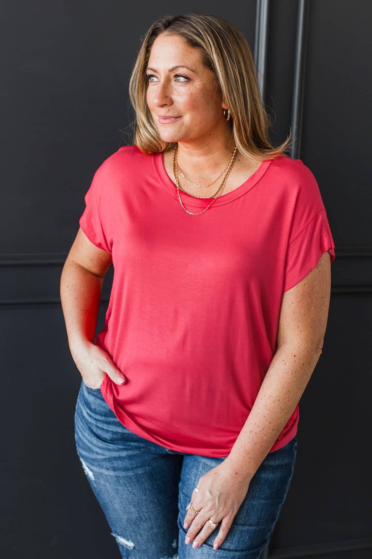 Good Karma Cap Sleeve Top- Coral Red - Image 4