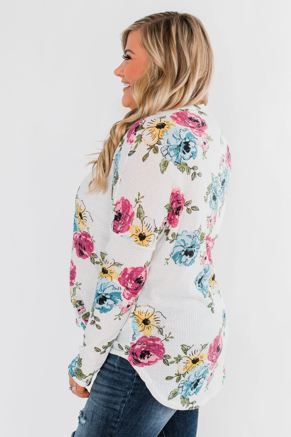 Good Life Floral Thermal Top- White - Image 11
