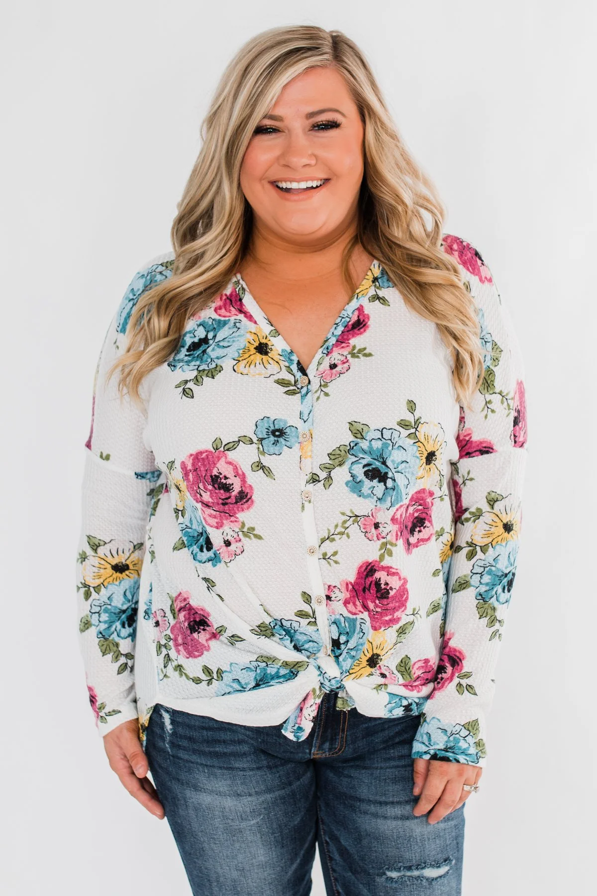 Good Life Floral Thermal Top- White - Image 8