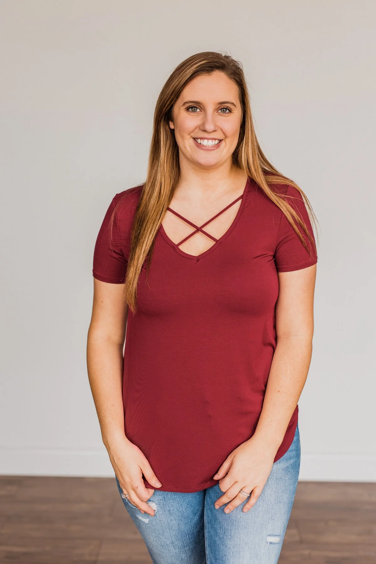 Good Moods Criss-Cross Top- Burgundy - Image 2